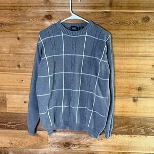 Vintage Haggar grey & white plaid sweater Size L